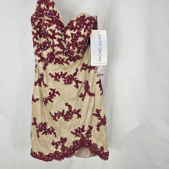 Rachel Allan Formal Dress One Shoulder Wine Latte Beaded Short Prom Evening Sz 4 - Picture 2 of 8